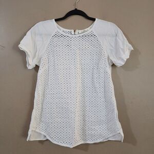 Solitaire Womens Eyelet Top Size M White Short Raglan Sleeve Pullover Zip Back